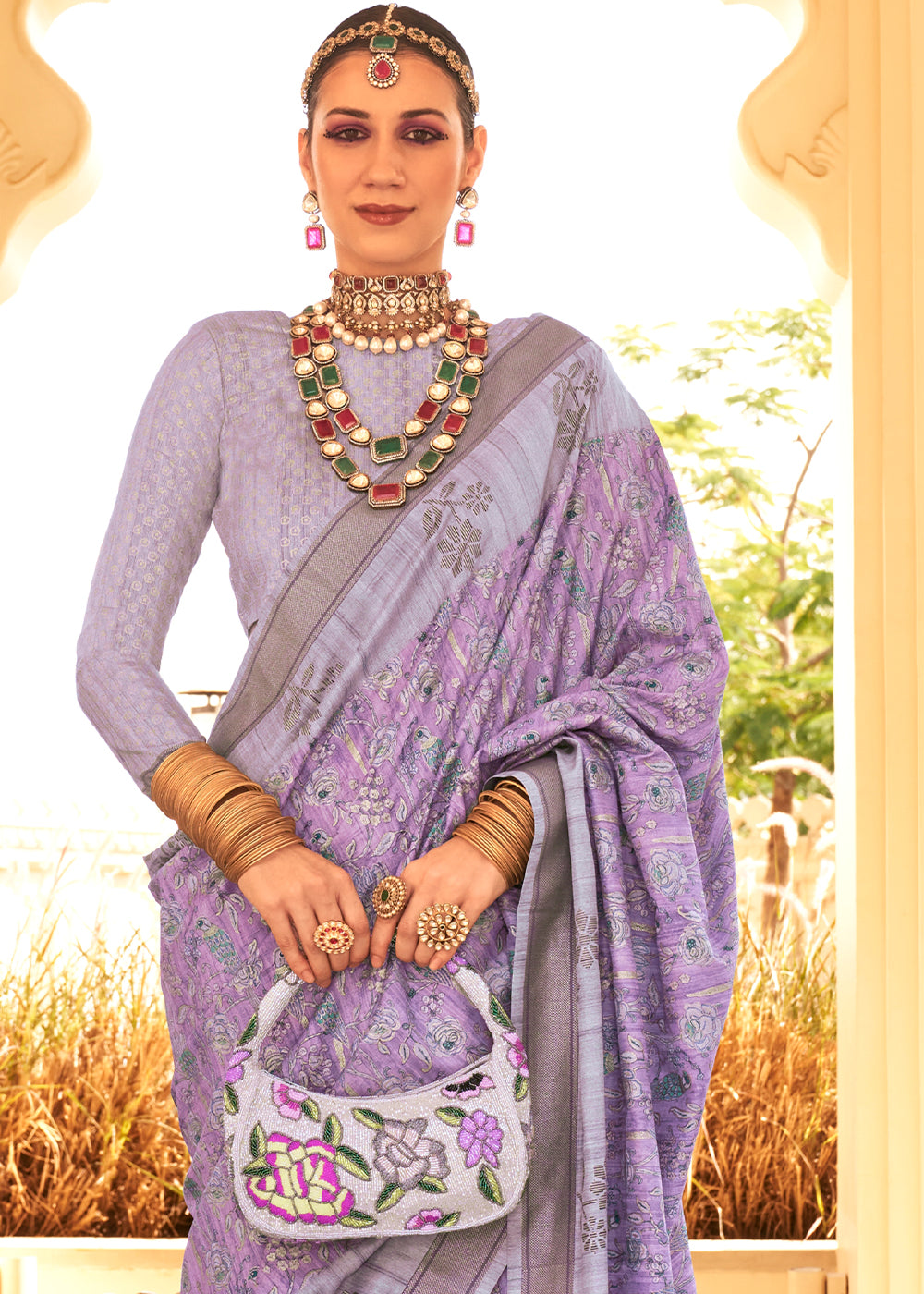 Shades Of Purple Khadi Printed Raw Silk Saree