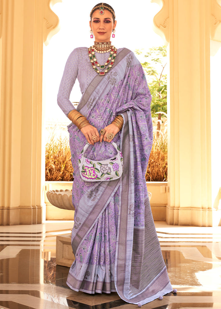 Shades Of Purple Khadi Printed Raw Silk Saree