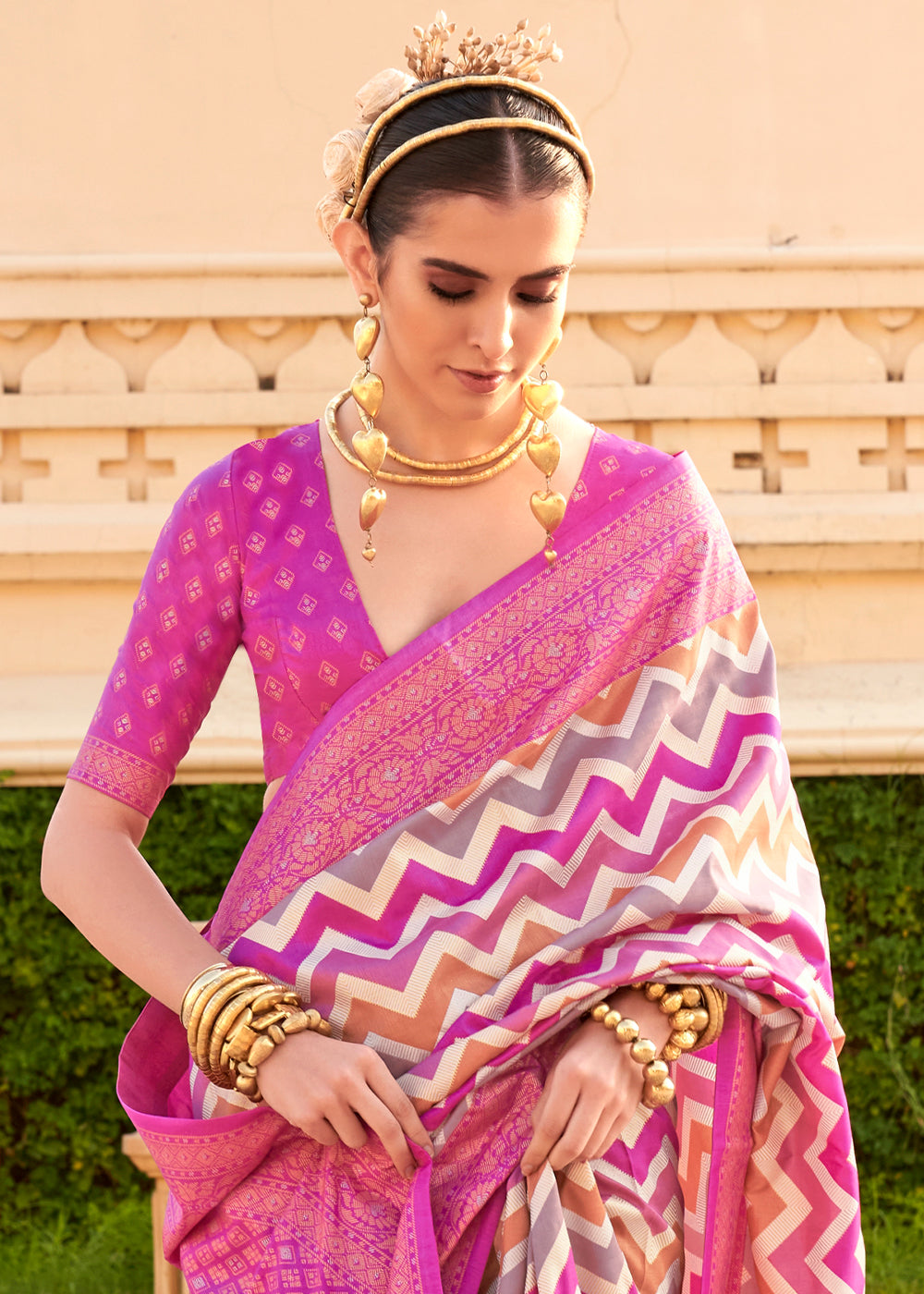 Hot Pink Zari Border Designer Silk Saree