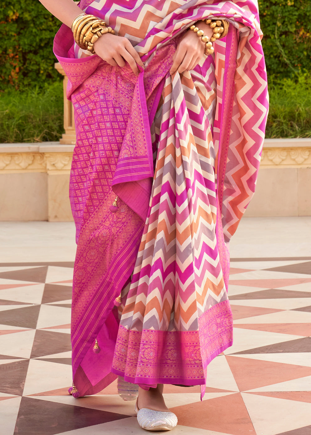 Hot Pink Zari Border Designer Silk Saree