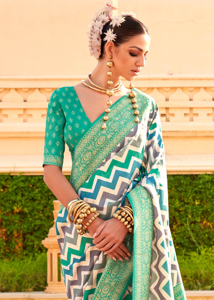 Persian Green Zari Border Designer Silk Saree