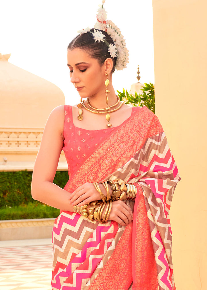 Brink Pink Zari Border Designer Silk Saree