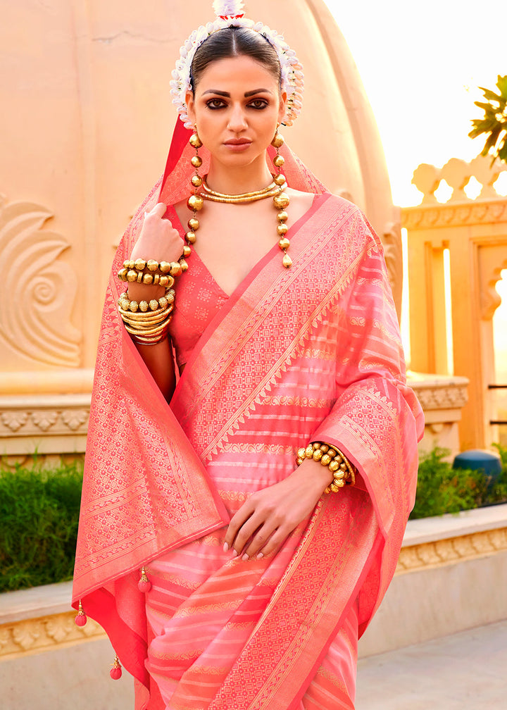 Shades Of Pink Zari Border Designer Silk Saree