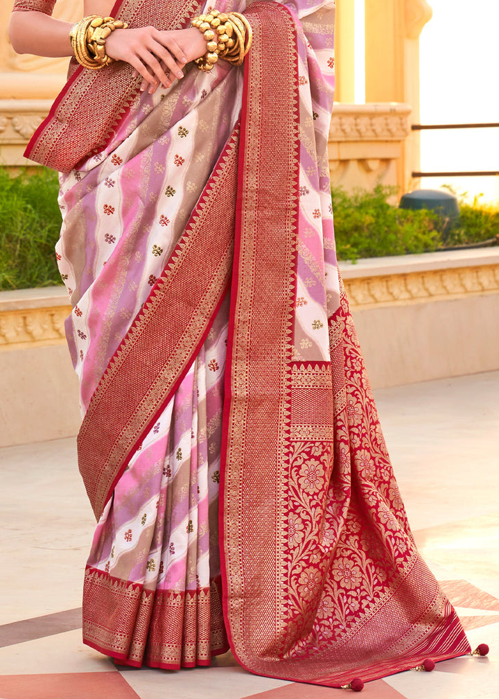 Red & White Zari Border Designer Silk Saree