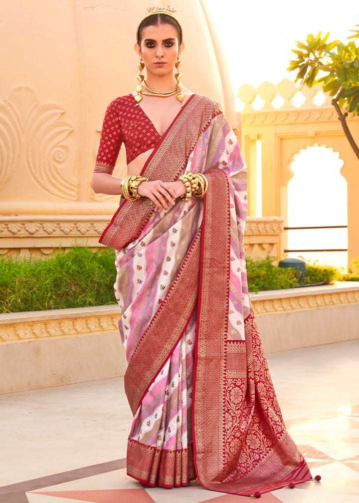 Red & White Zari Border Designer Silk Saree