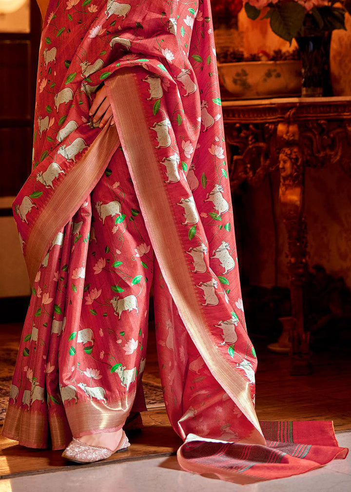 Rouge Pink  Printed Manipuri Silk Saree