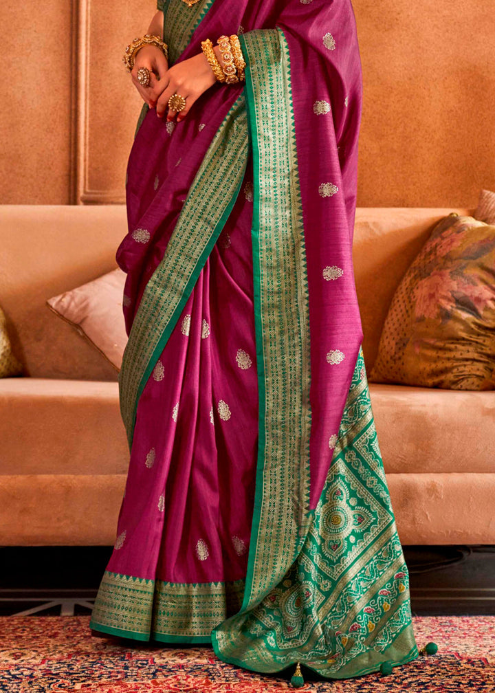 Jam Purple Patola Silk Saree with Sambhal Puri Print