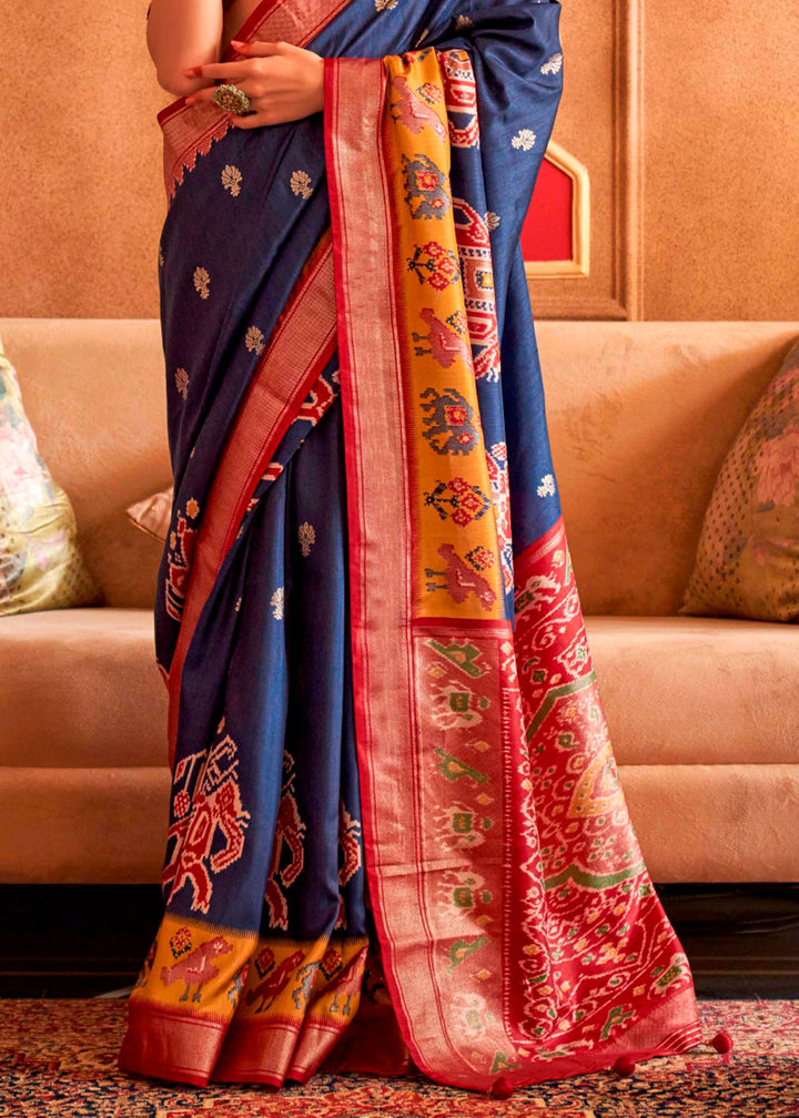 Navy Blue Patola Silk Saree with Sambhal Puri Print