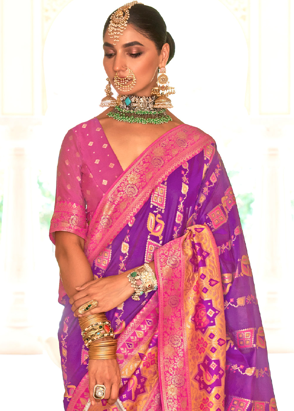 Irish Purple Zari Woven Traditional Banarasi Silk Saree