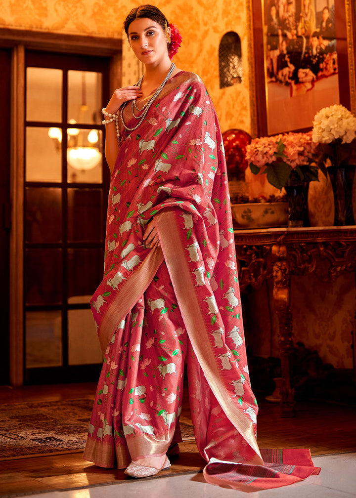 Rouge Pink  Printed Manipuri Silk Saree