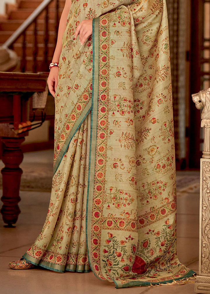 Light Brown Designer Printed Silk Saree