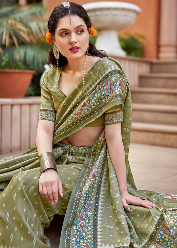 Koala Grey Designer Printed Silk Saree