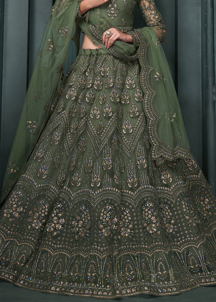 Bilbao Green Net Lehenga Choli Beautifully Embroidered with Thread, Badla work & all Over Embellishments Stone work