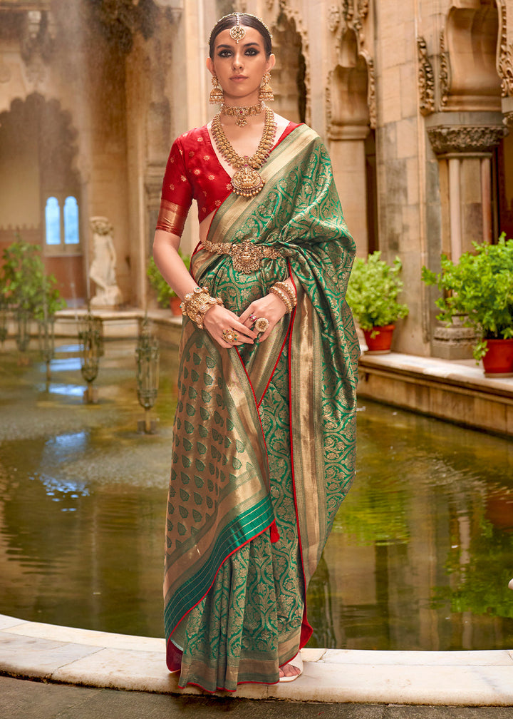 Shades Of Green Zari Woven Banarasi Silk Saree