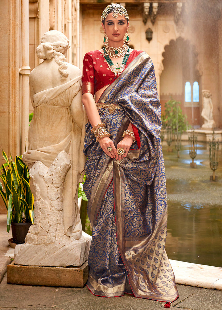 Shades Of Blue Zari Woven Banarasi Silk Saree