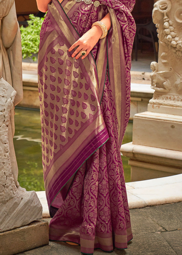 Shades Of Purple Zari Woven Banarasi Silk Saree