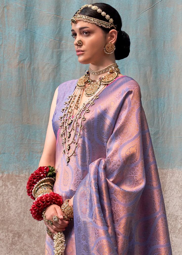 Iris Purple Two Tone Kanjivaram Silk Saree Embellished with Intricate Gold Zari work