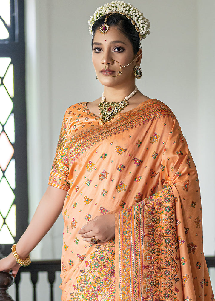 Sandstone Orange Kashmiri Handloom Woven Silk Saree