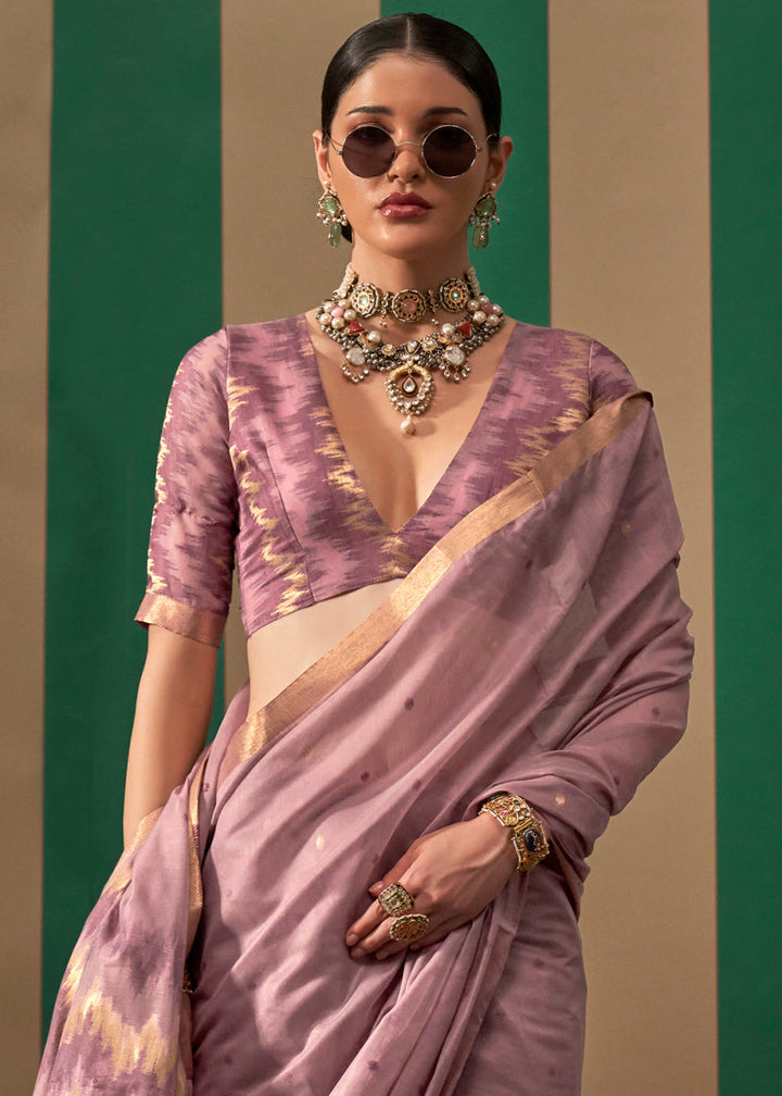 Lilac Purple Handloom Woven Silk Saree