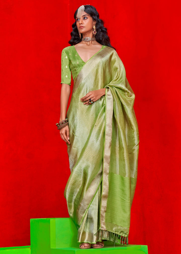 Green Pure Viscose Zari Tissue Saree