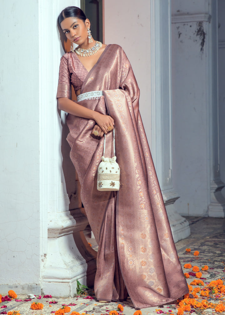 Sienna Brown Zari Woven Silk Saree