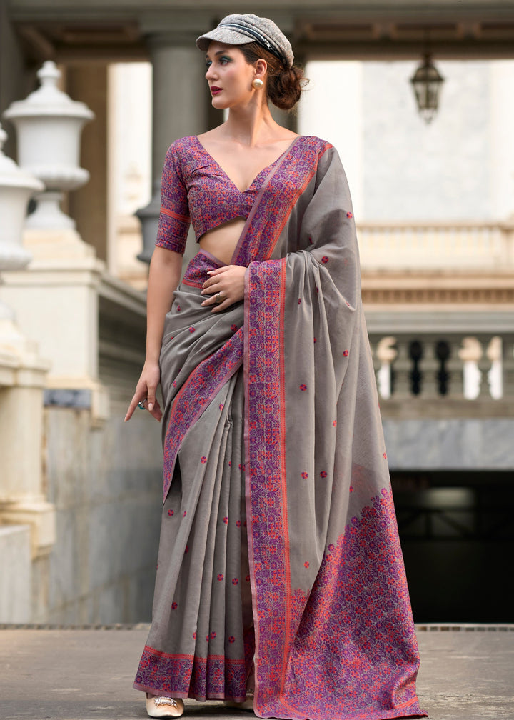 Pebble Grey Soft Linen Cotton Silk Saree