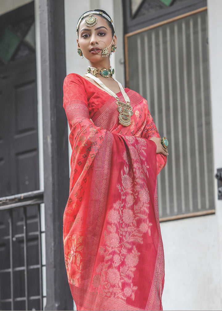 Candy Red Woven Silk Saree