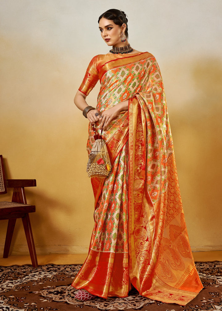 Orange Handloom Dharamavaram Silk Saree