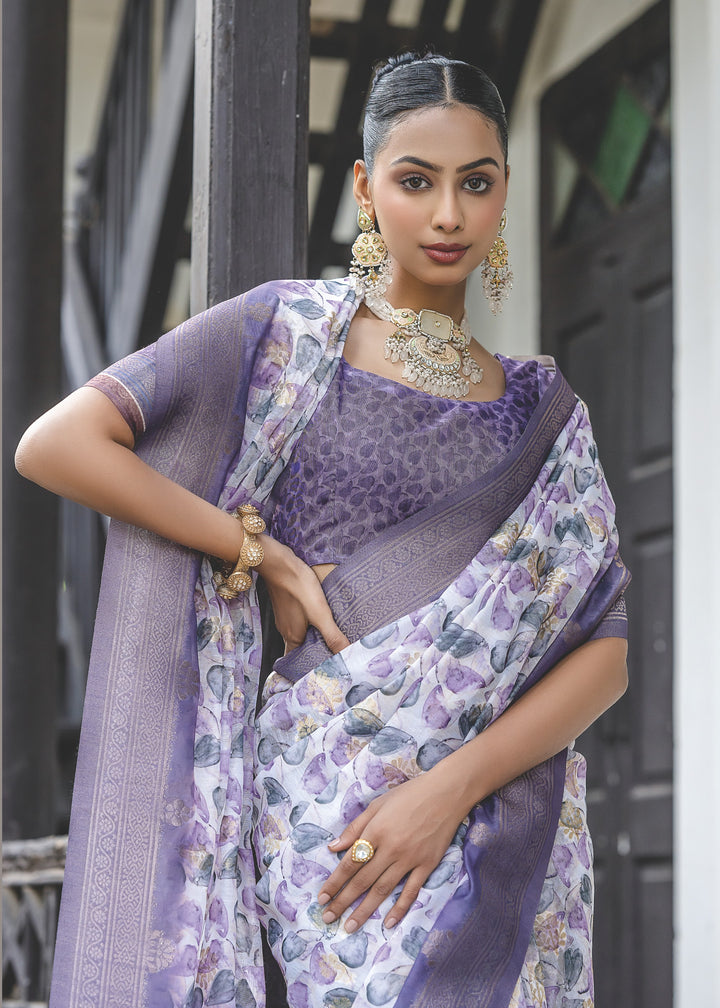 Lavender Purple Woven Silk Saree