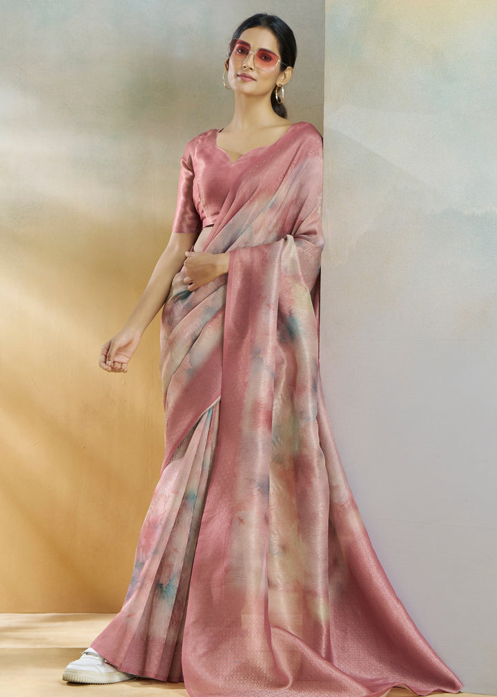 Creamy Pink Handloom Weaving Silk Saree