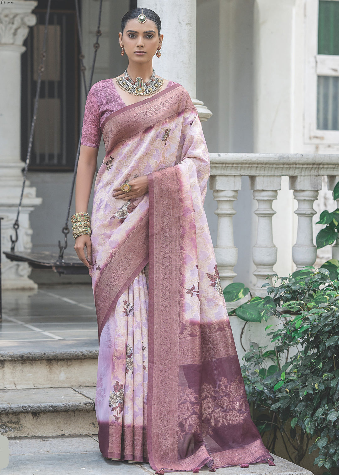 Lilac Purple Woven Silk Saree with Contrast Pallu