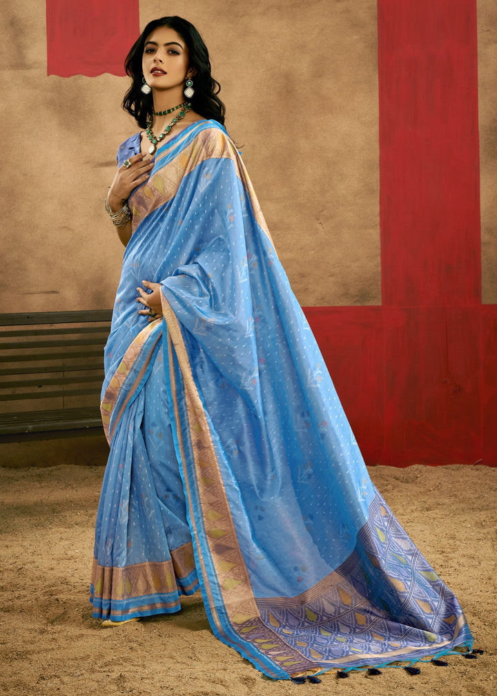 Light Blue Patola Handloom Weaving Silk Saree