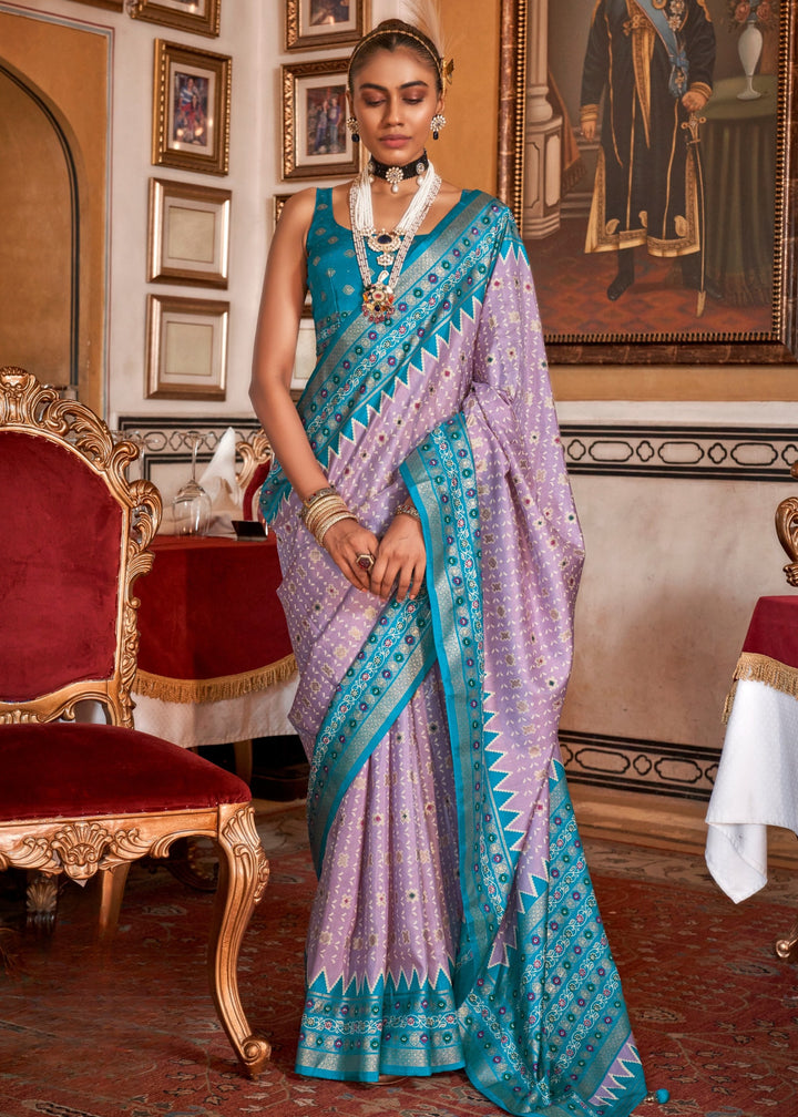 Lavender Purple Silk Saree With Traditional Classic Design