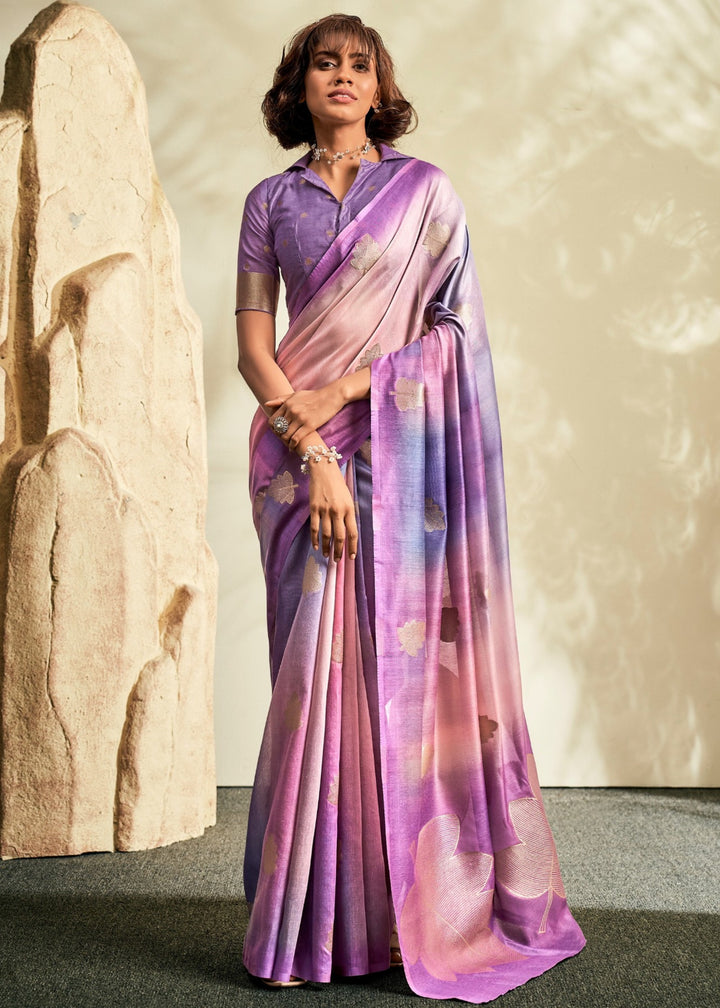 Deep Lilac Purple Handloom Khadi Silk with Digital Print