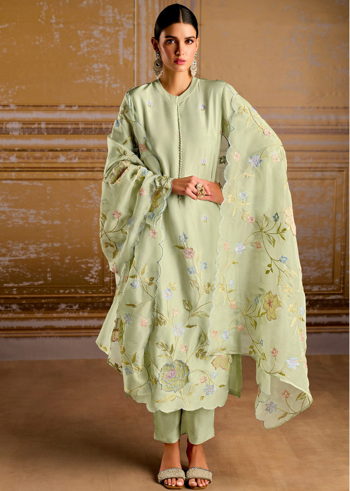 Green Pure Bamber Silk with Resham Embroidery Salwar Suit