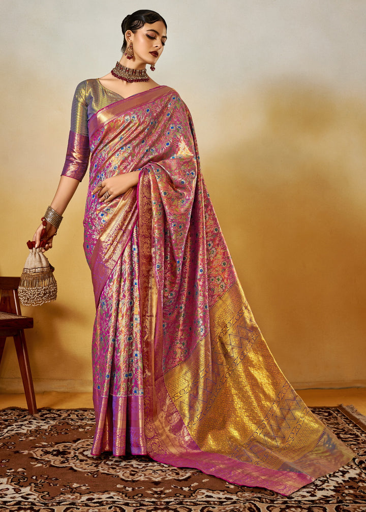 Purple and Green Handloom Dharamavaram Silk Saree