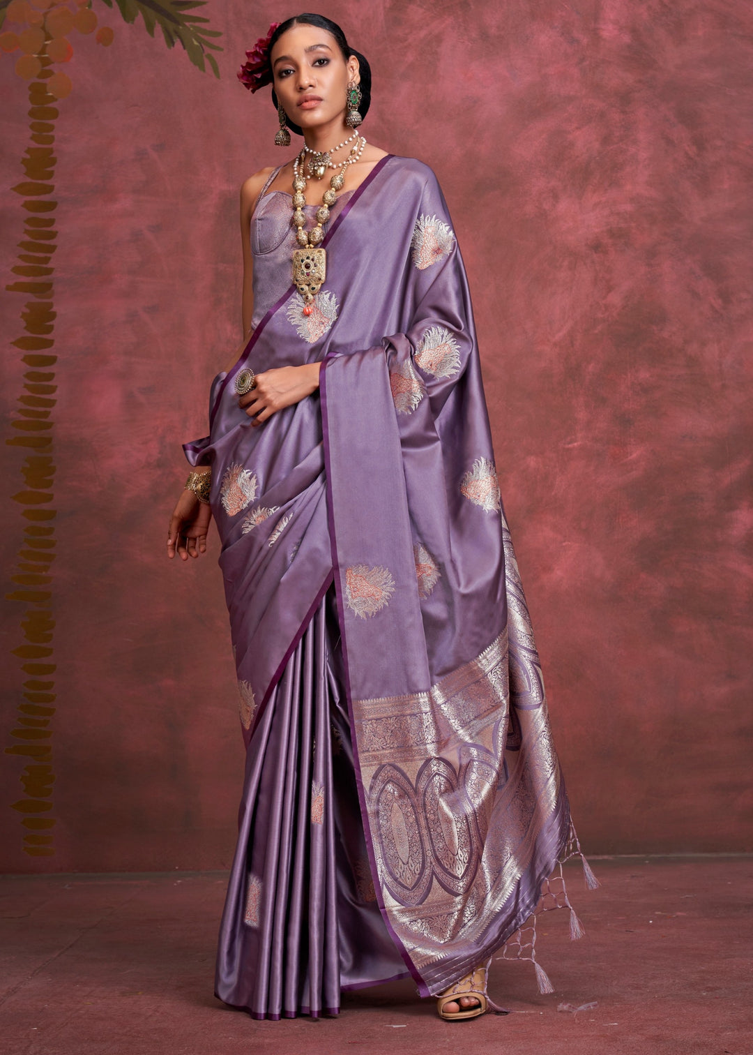 Sunset Purple Handloom Weaving Satin - Banarasi Zari Saree