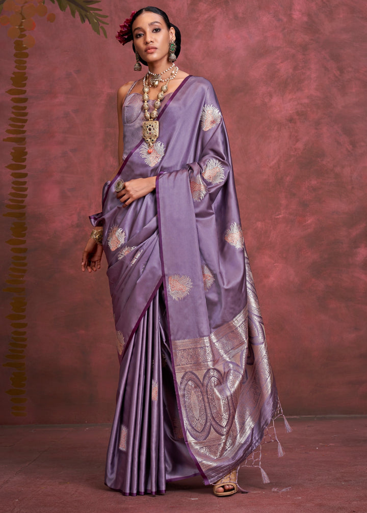 Sunset Purple Handloom Weaving Satin - Banarasi Zari Saree