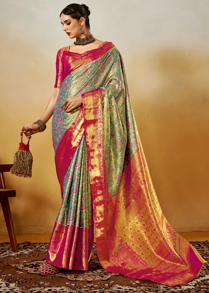 Pink and Green Handloom Dharamavaram Silk Saree