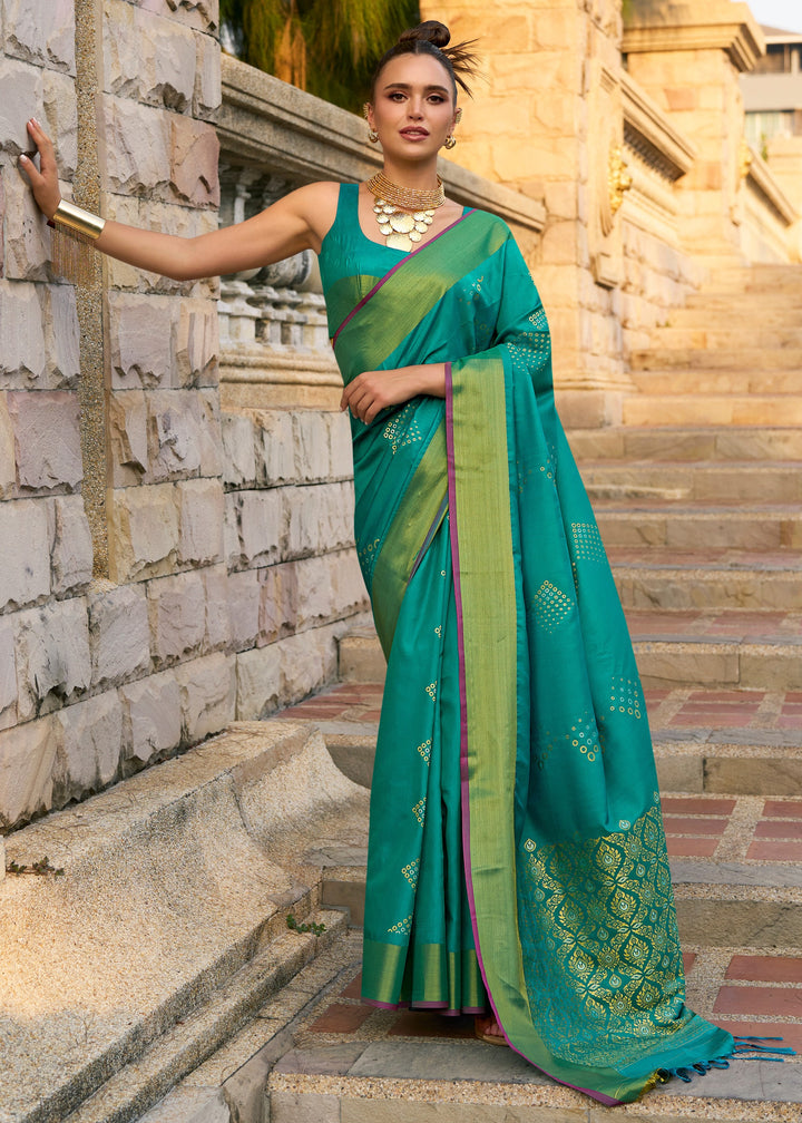 Light Green Handloom Weaving Satin Silk Saree