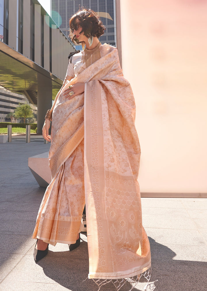 Apricot Handloom Weaving Saree