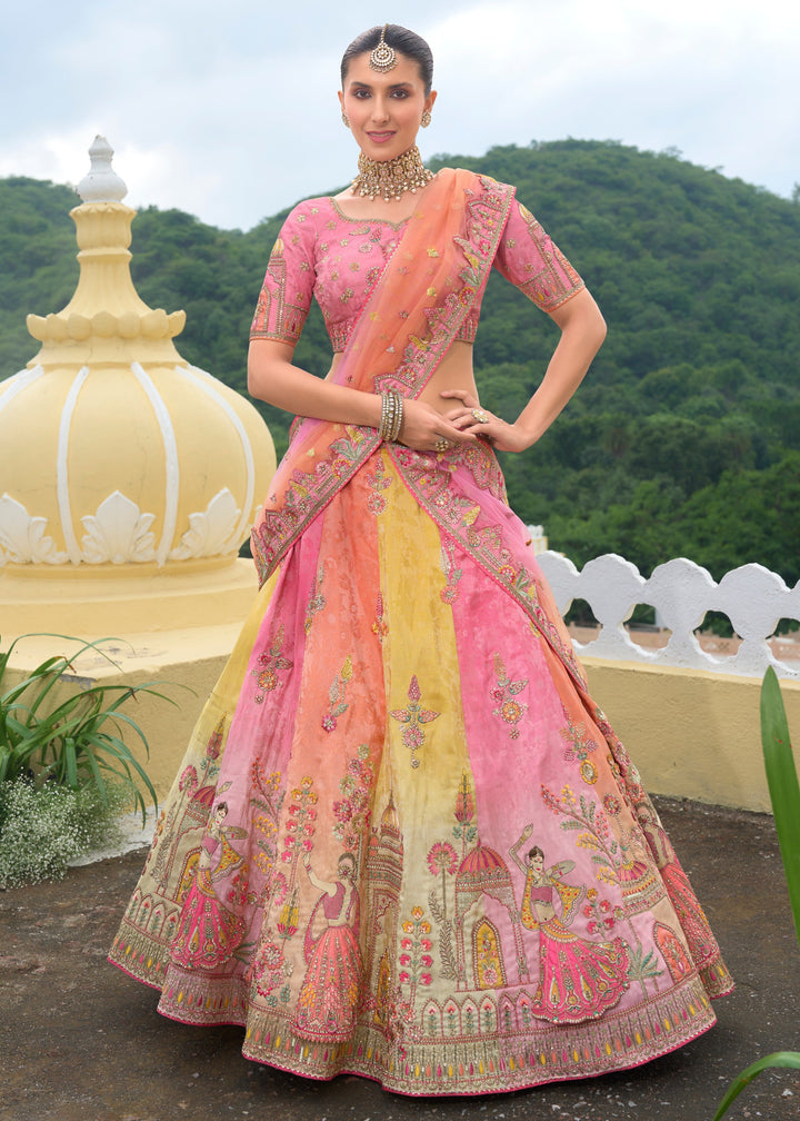 Multicolored Banarasi Silk Lehenga With Heavy Embroidery Work