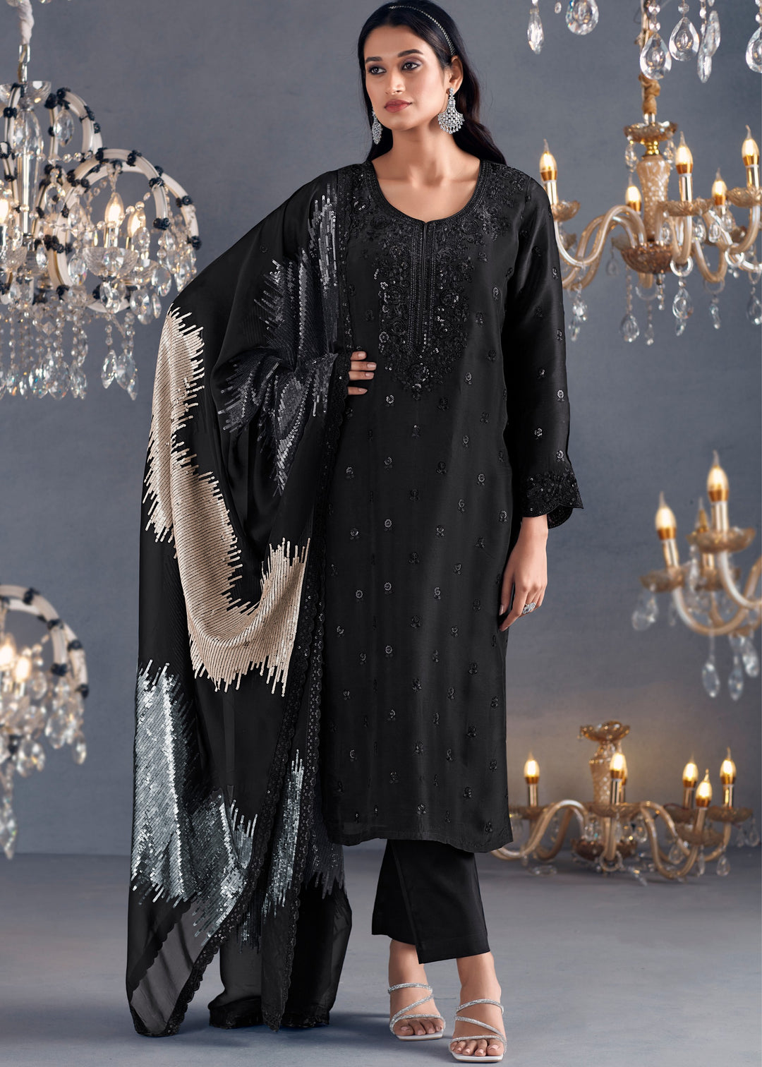 Black Hazel Russian Silk Sequins Salwar Suit