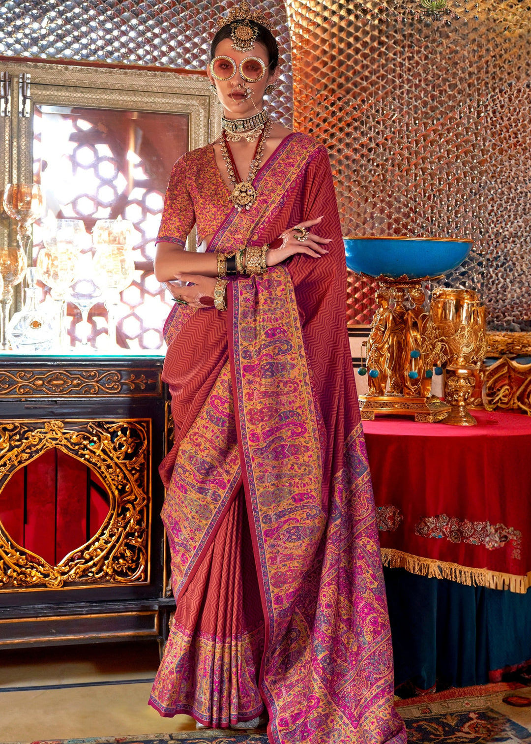 Scarlet Red Silk Saree With Beautiful Print