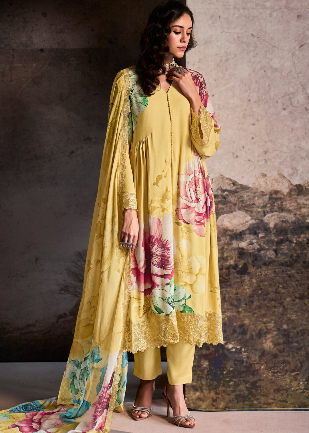 Yellow Pure Muslin with Digital Print Salwar Suit