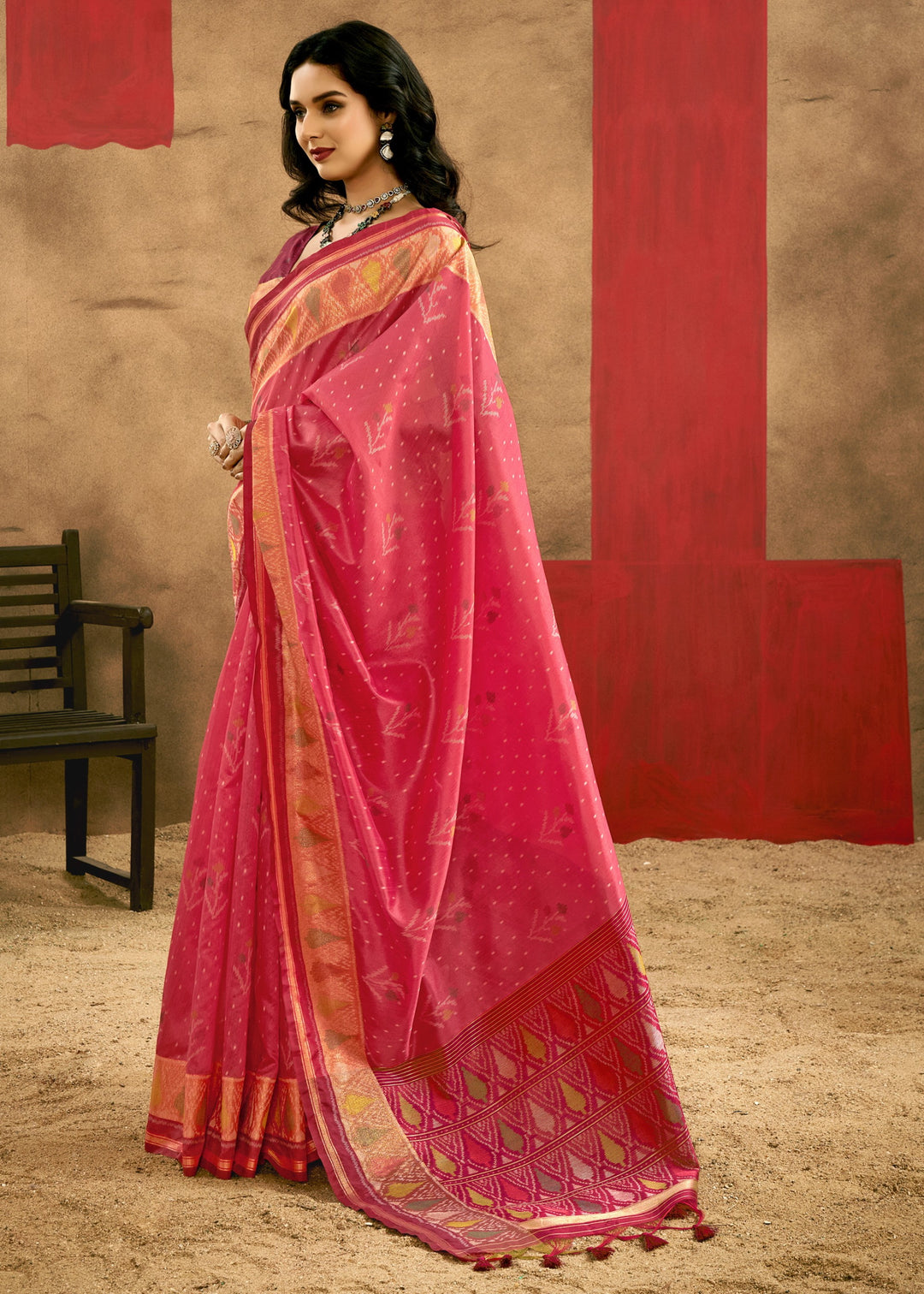 Pink Patola Handloom Weaving Silk Saree