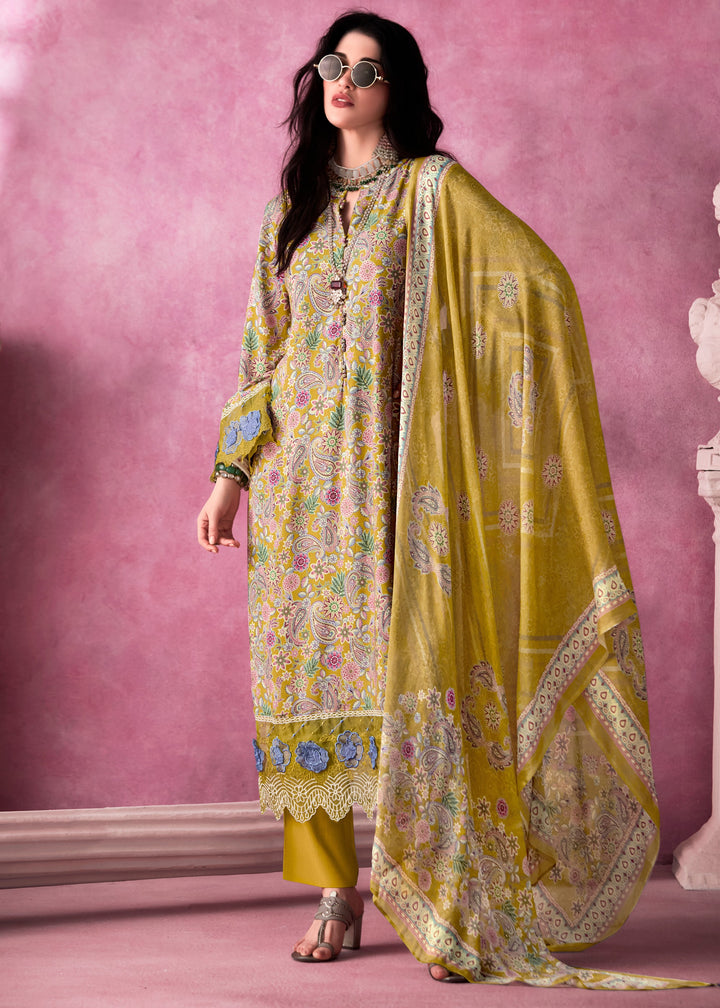 Yellow Pure Muslin Salwar Suit