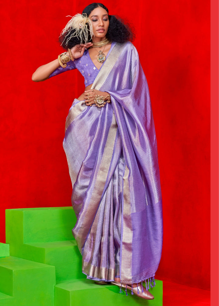 Purple Pure Viscose Zari Tissue Saree