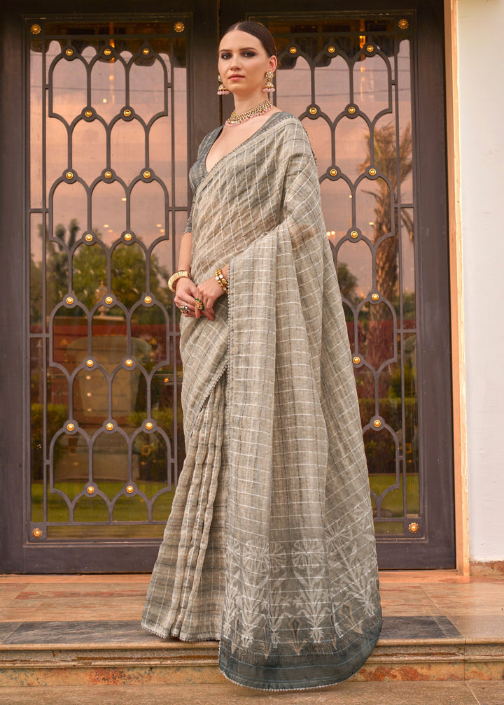 Grey Pure Tissue Silk Saree