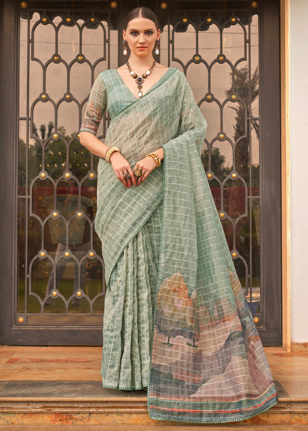 Mint Green Pure Tissue Silk Saree